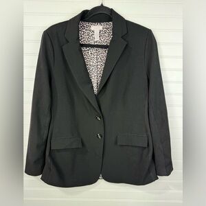 Chico's women’s black suit coat blazer leopard print lined Chico’s 1 med/size 8